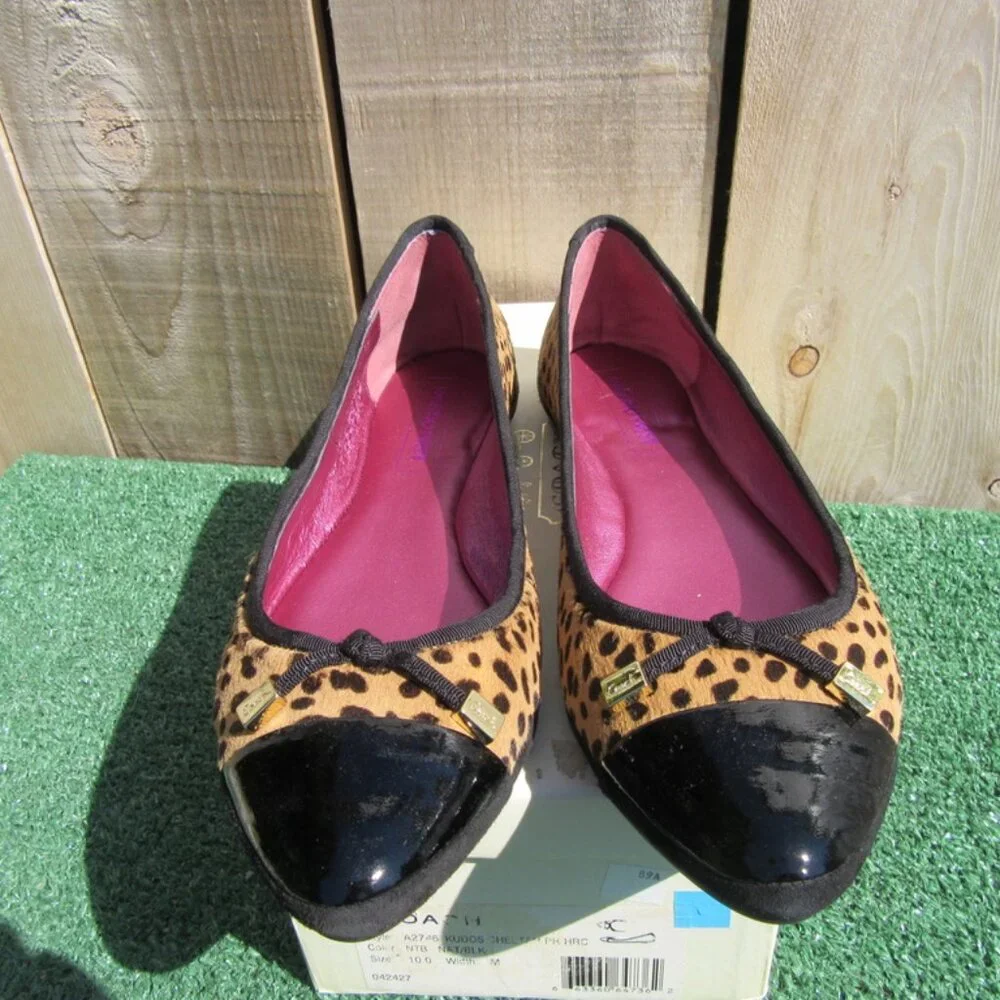 Coach Poppy Kudos Cheetah Black Ballet Flats Slip On Shoes Size 10 M A2746 - Picture 3 of 10